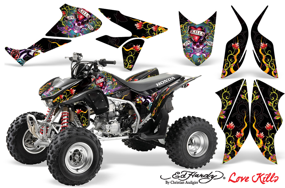 Honda TRX450 Graphics Kit EDHARDY LOVEKILLS BLACK